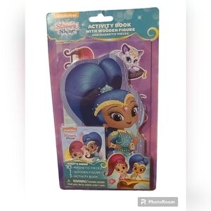 New Nickelodeon Shimmer & Shine Activity Book W/ Wooden Figure & Magnetic Pieces